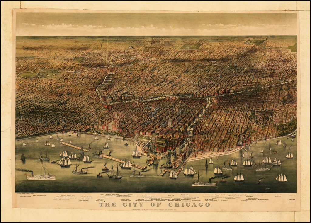 1874 Birds eye map of Chicago