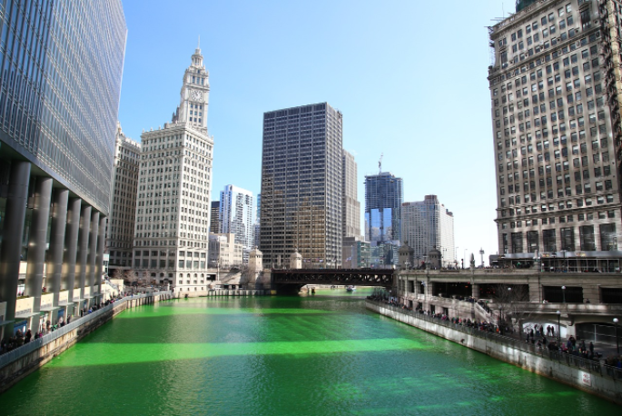 Chicago River Dyed Green for St. Patrick's Day